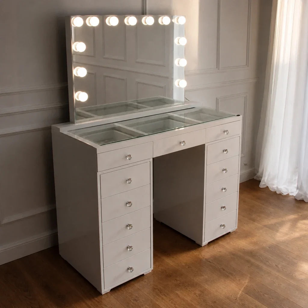 Dressing Table with Mirror and Drawers - White