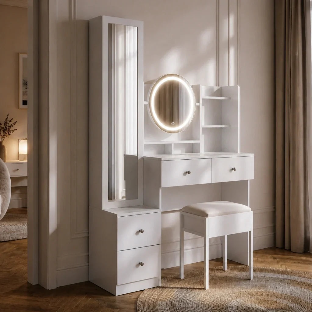 Dressing Table with Mirror and Full Length Mirror - White