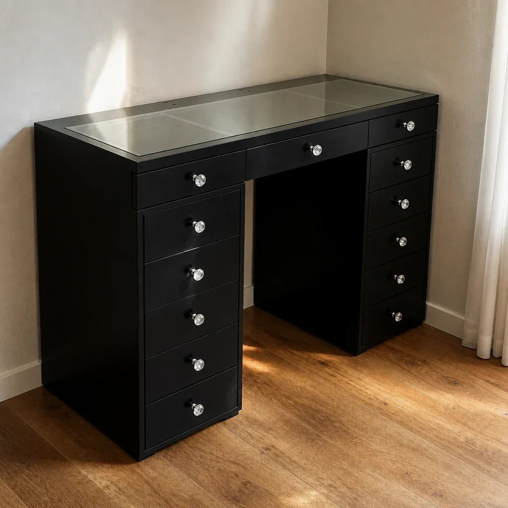 Dressing Table with Drawers - Black, Glass Top