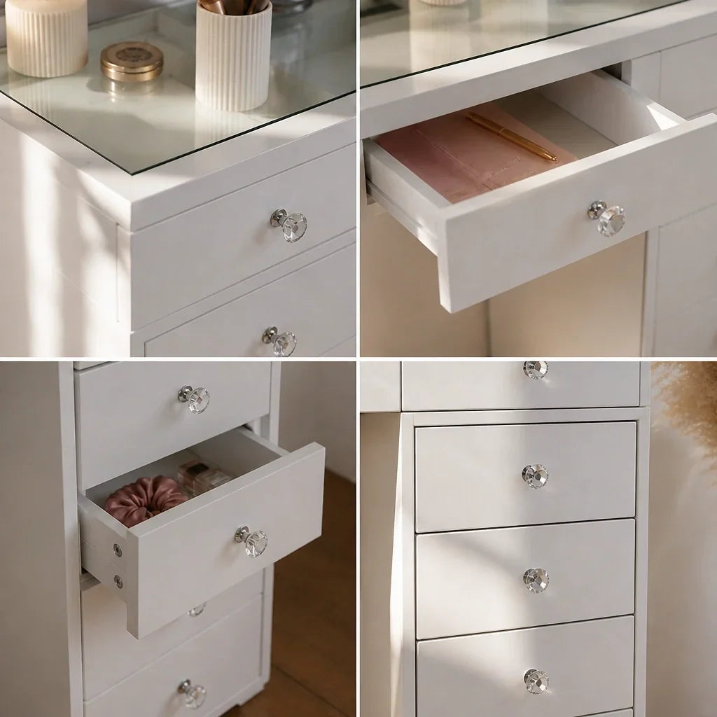 Dressing Table with Drawers - White, Glass Top