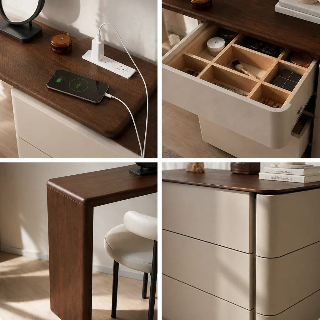 Corner Dressing Table with Mirror - Wooden Top, 120cm