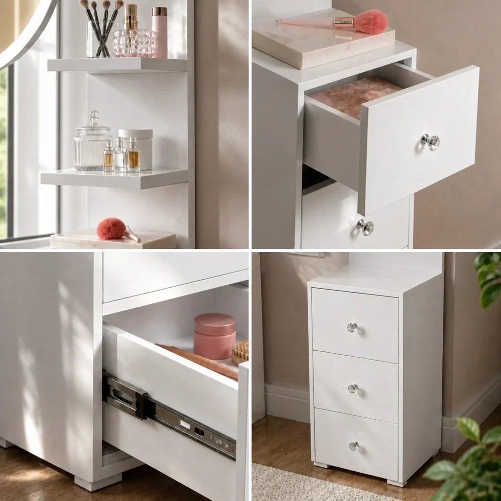 Dressing Table Shelf Unit with 3 Drawers - White