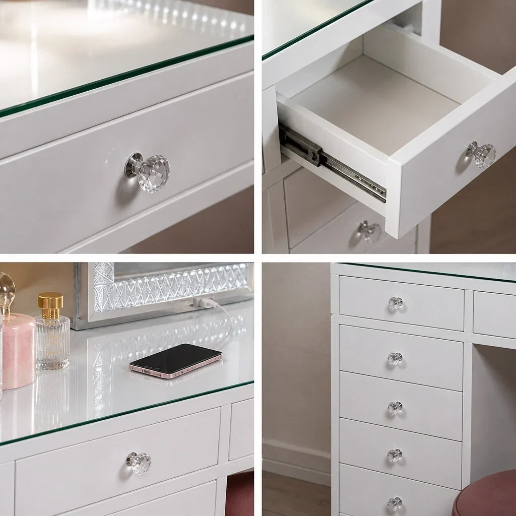 Dressing Table with Mirror 120x80 - White, 150cm