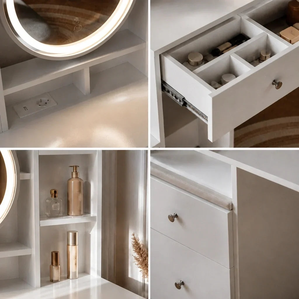 Dressing Table with Mirror and Full Length Mirror - White