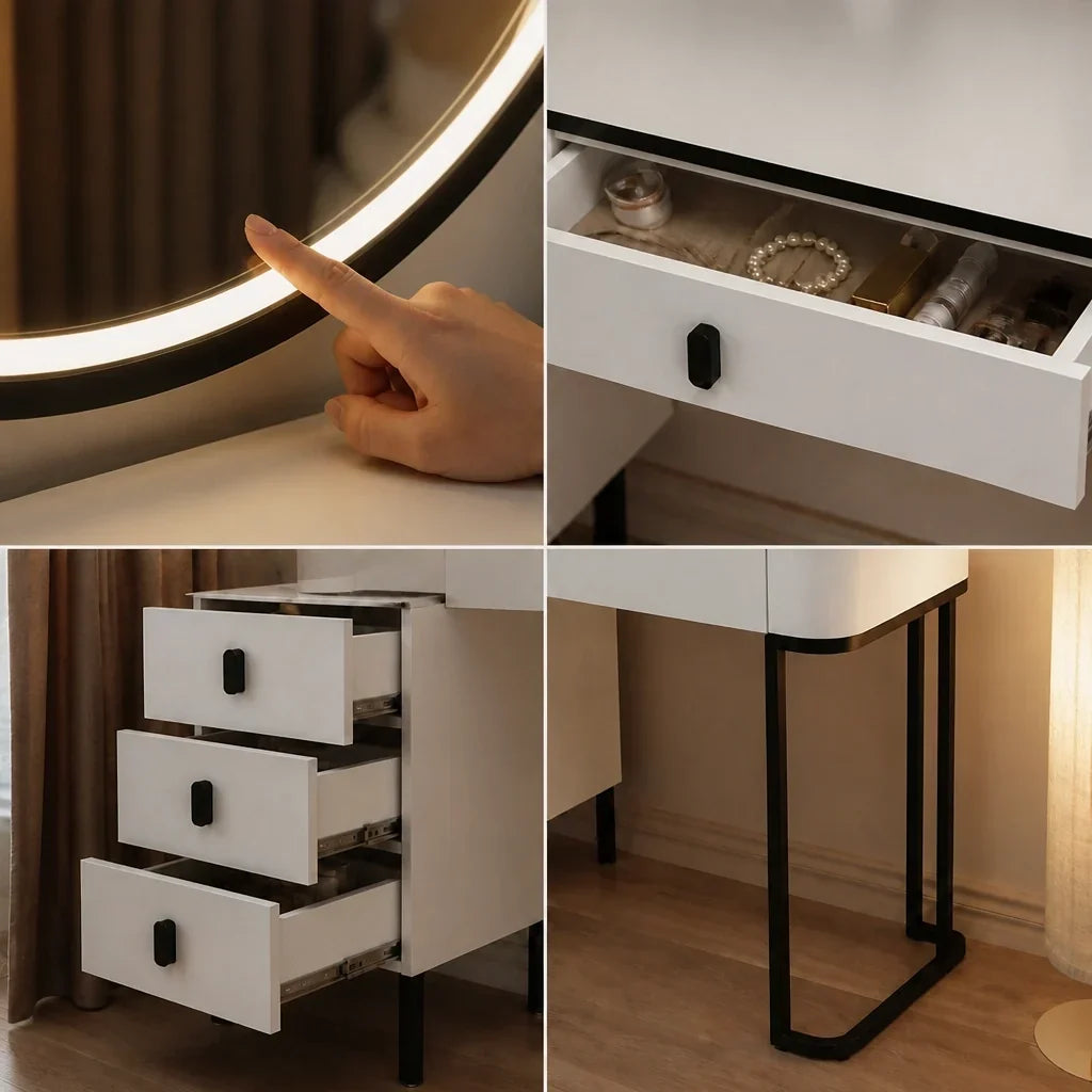 Dressing Table with Mirror - White and Black, 120cm