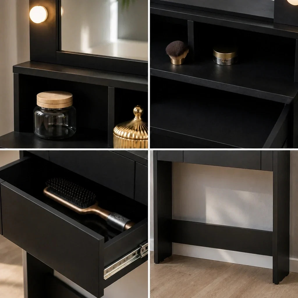 Dressing Table with Hollywood Mirror - Matt Black, 79cm