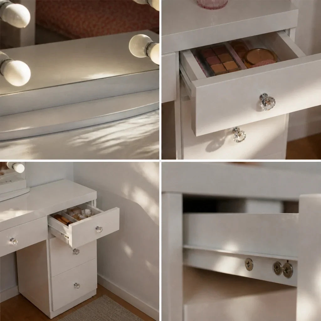 Dressing Table with Mirror and 7 Drawers - White