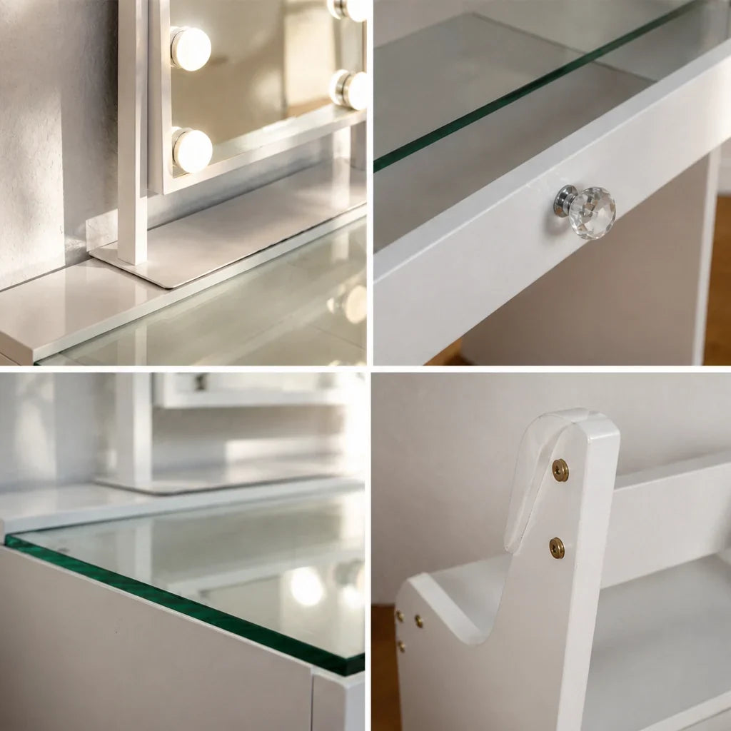 Childrens Dressing Table with Mirror - Glass Top