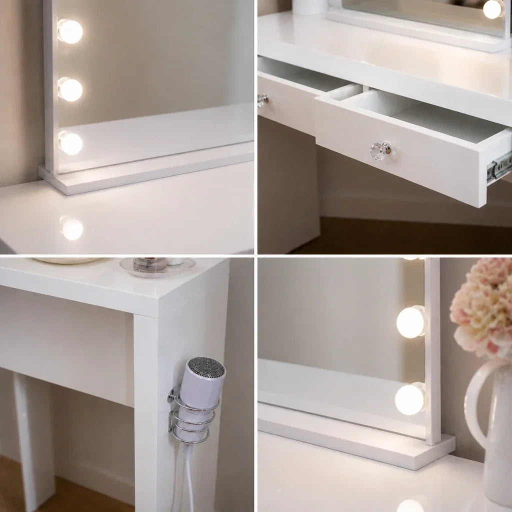 Dressing Table with Mirror and 2 Drawers - White