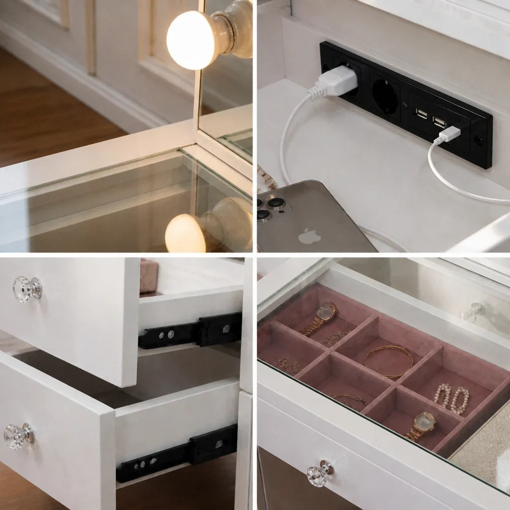 Dressing Table with Mirror and Drawers - White