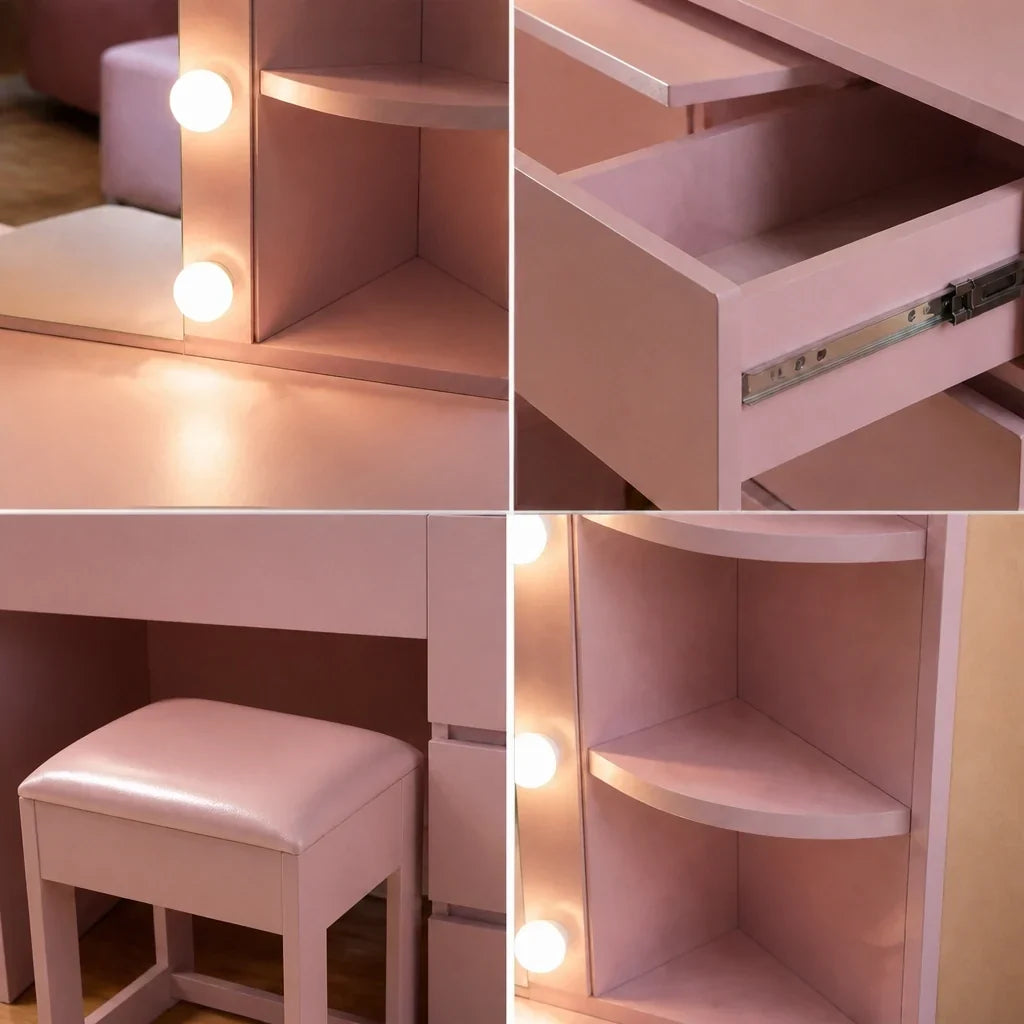 Dressing Table with Hollywood Mirror - Pink, 100cm