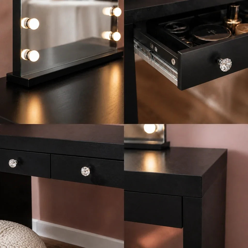Dressing Table with Mirror and 2 Drawers - Black