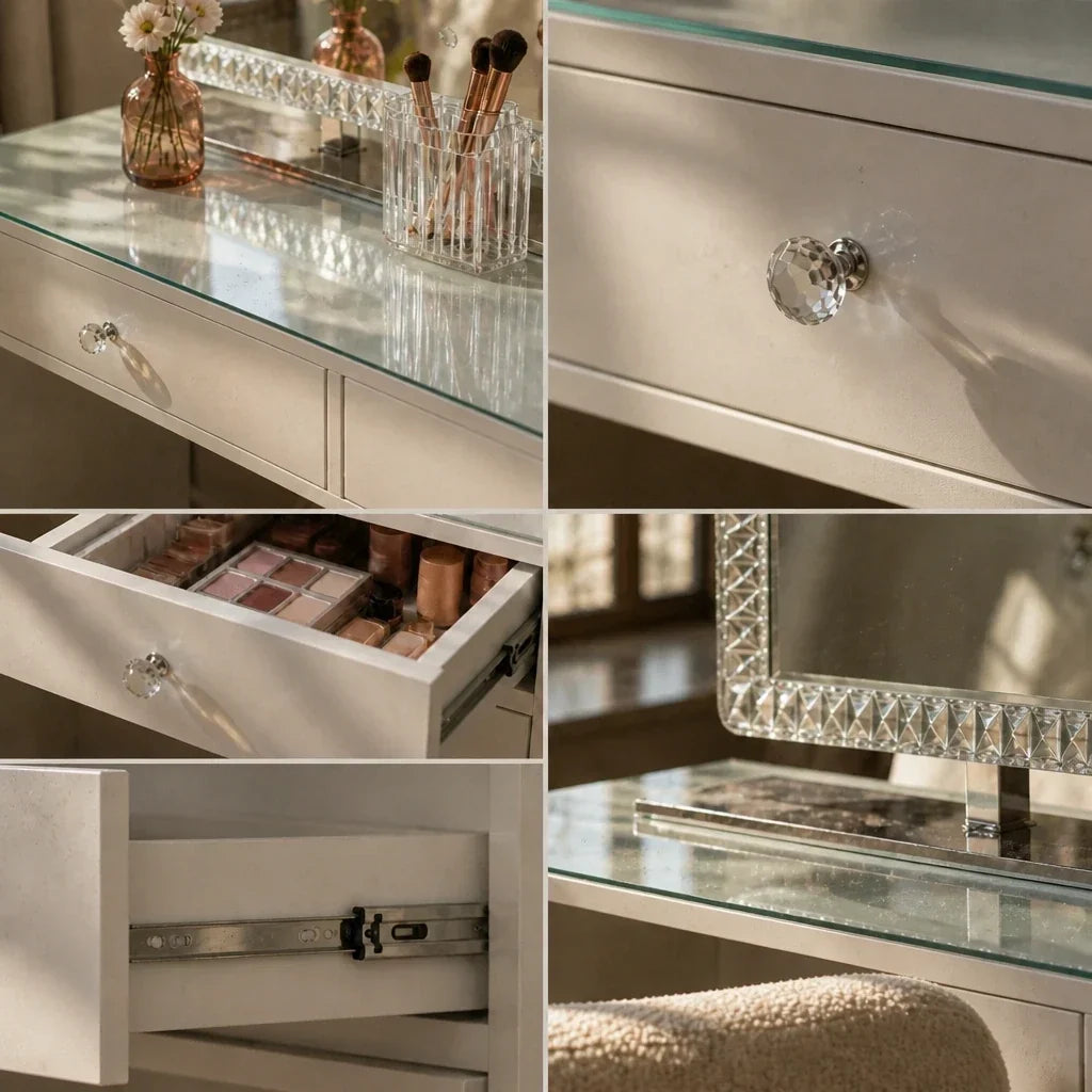 Dressing Table with Mirror 80x60 - White, 120cm