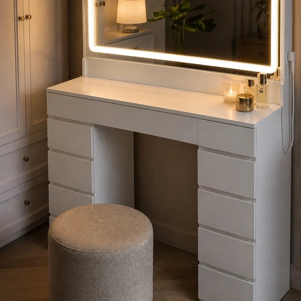 Dressing Table with Hollywood Mirror - White, 108cm