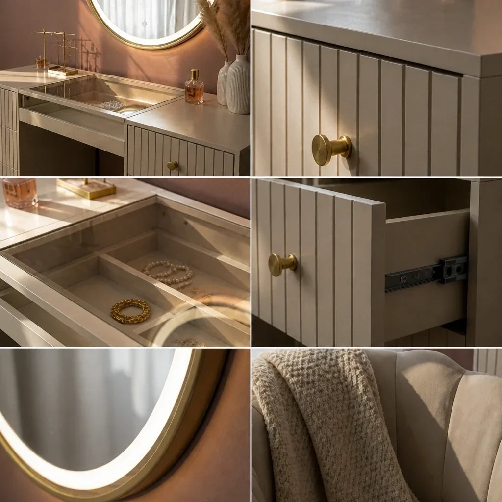 Dressing Table with Drawers - Beige, 150cm