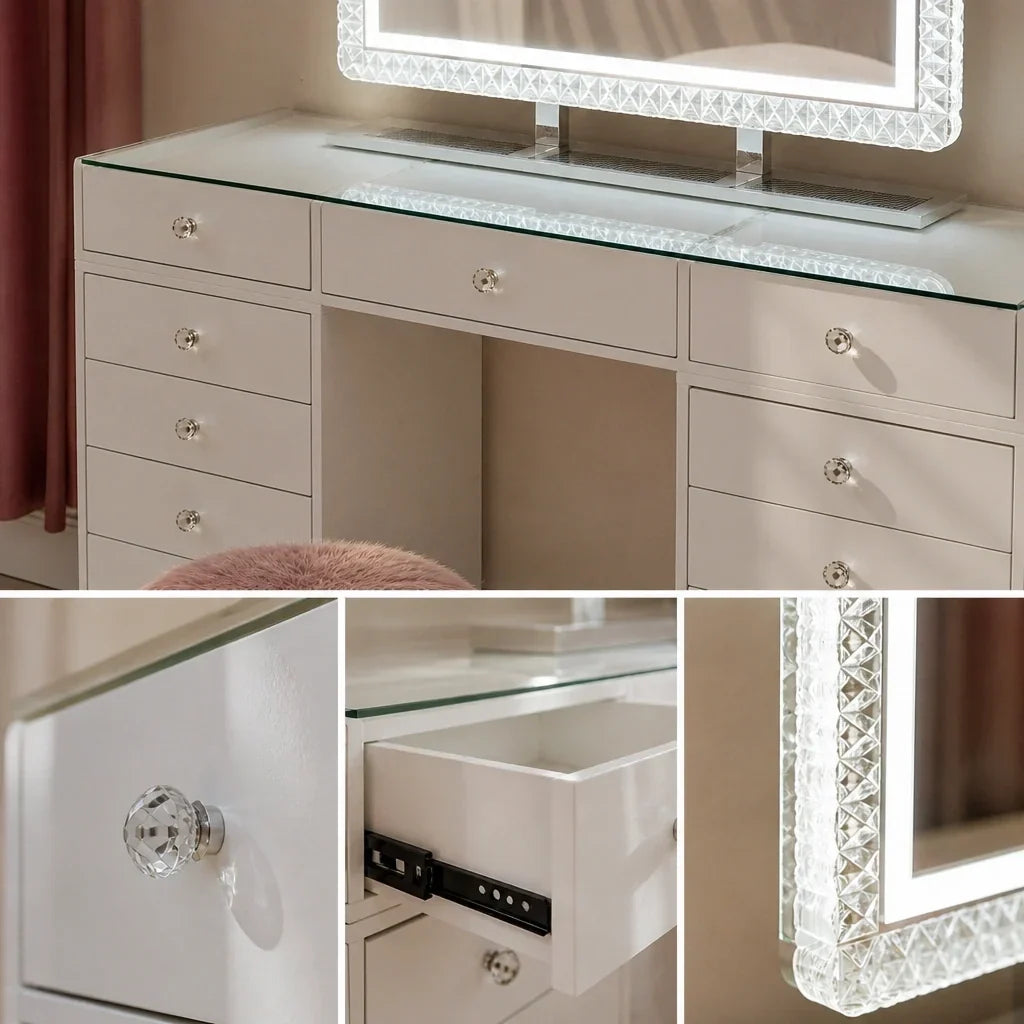 Dressing Table with Mirror 80x60 - White, 150cm