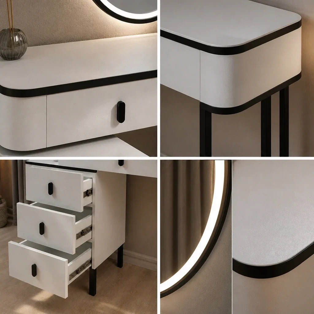 Dressing Table with Mirror - White and Black, 120cm