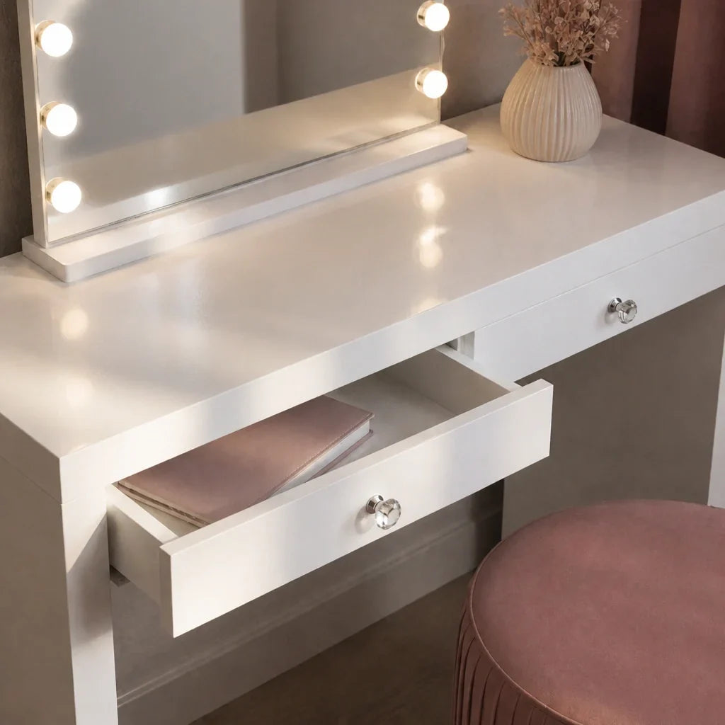 Dressing Table with Mirror and 2 Drawers - White