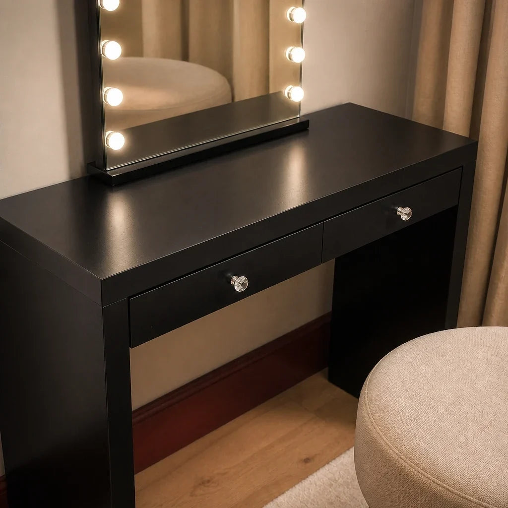 Dressing Table with Mirror and 2 Drawers - Black