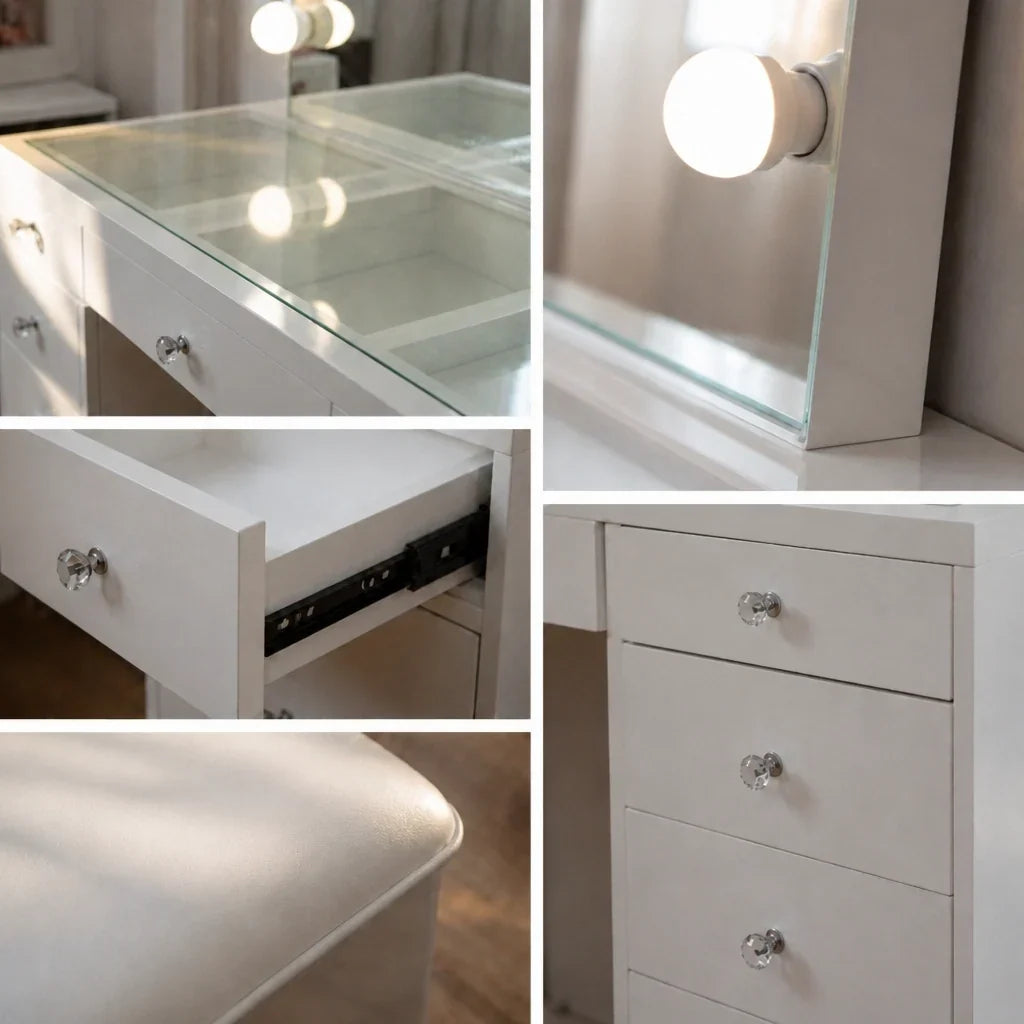 Dressing Table with Mirror and Drawers - White